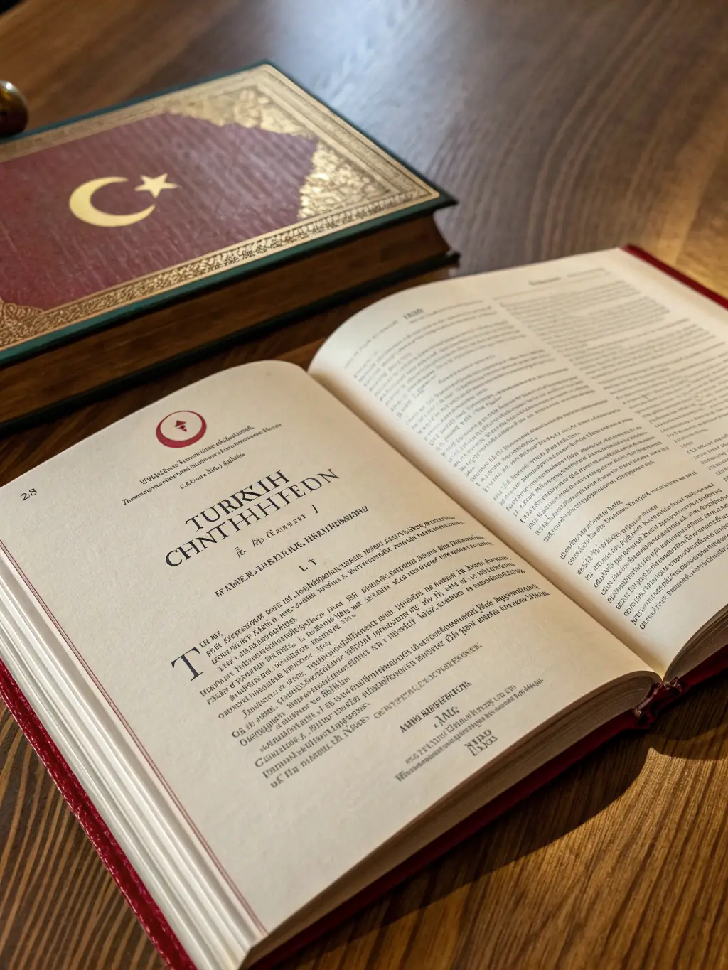 A close-up image of the Turkish Constitution book, symbolizing the foundation of Turkish law.