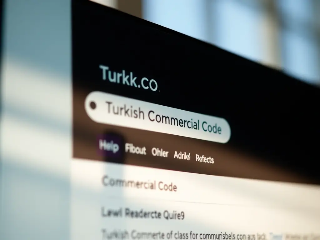 A digital interface displaying a search query for 'Turkish Commercial Code, ' highlighting the ease of accessing specific legal information online.